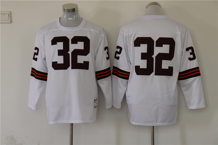 Men's Cleveland Browns Jim Brown White Legacy Replica Player Jersey1