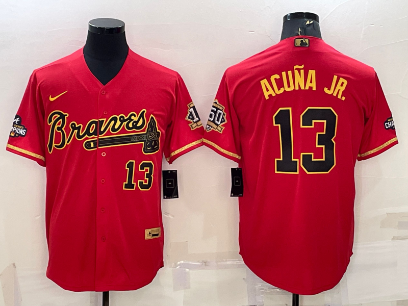 Men's Atlanta Braves Ronald Acuna Jr. #13 Red Replica Game jersey