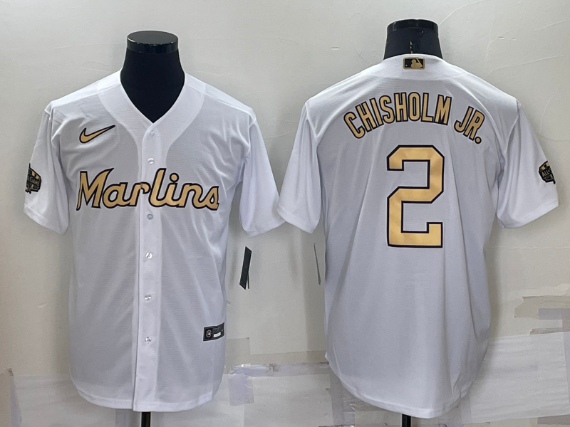 Men's Miami Marlins Jazz Chisholm Jr. White Stitched Jersey