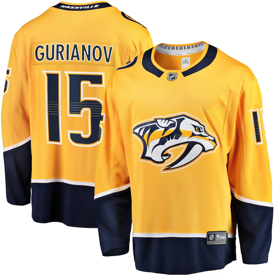 Men's Nashville Predators Denis Gurianov #15 Gold Home Breakaway Jersey1