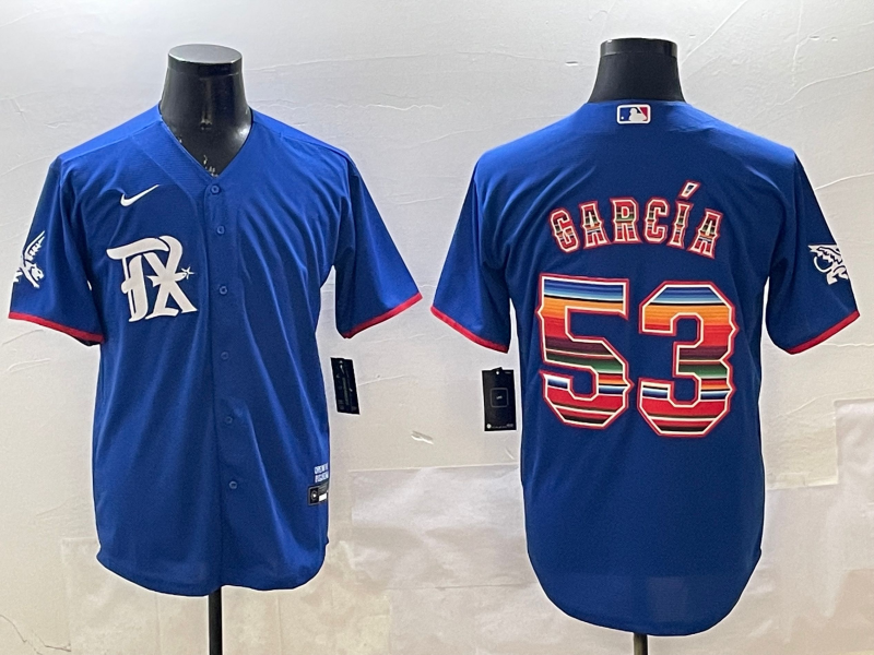 Men's Texas Rangers Adolis Garcia #53 Royal Alternate Replica Player jersey