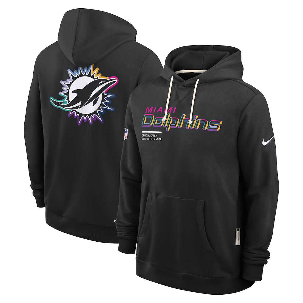 Men's Miami Dolphins Nike Black 2025 NFL Crucial Catch Sideline Standard Issue Dri-FIT Hoodie
