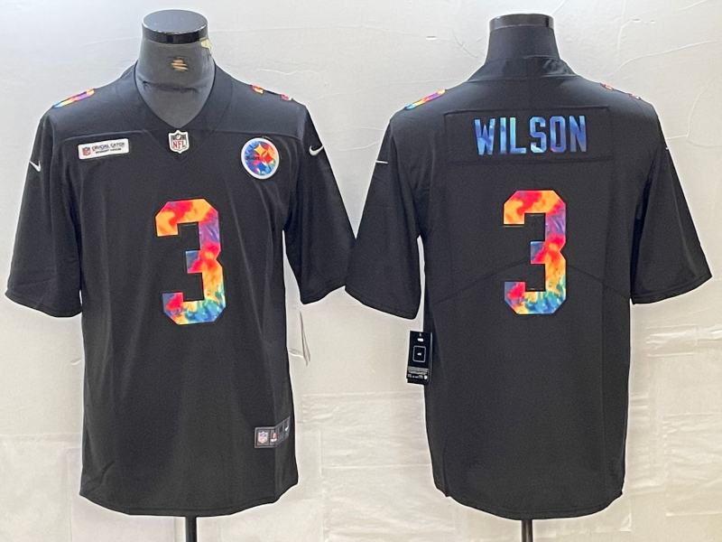 Men's Pittsburgh Steelers Russell Wilson #3 Black Game Player Jersey1