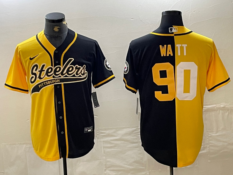 Men's Pittsburgh Steelers T.J. Watt #90 Yellow/Black Game jersey Joint Edition