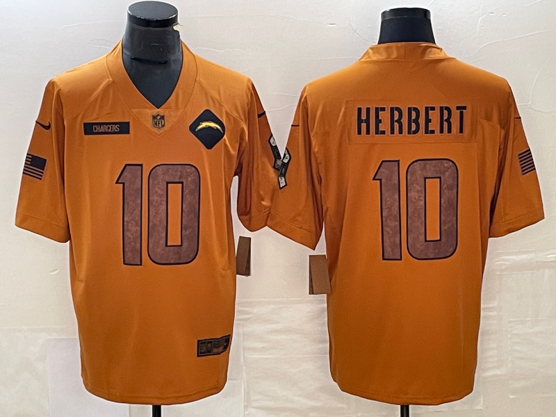 Men's Los Angeles Chargers Justin Herbert #10 Brown 2023 Salute To Service Limited jersey