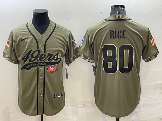 Men's San Francisco 49ers Jerry Rice #80 Olive 2022 Salute To Service Retired Player Limited jersey Joint Edition