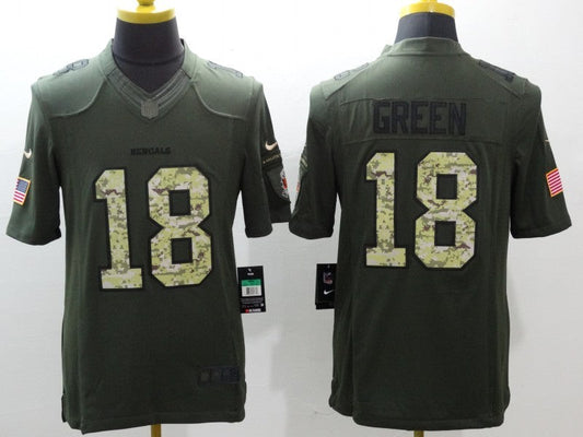 Men's Cincinnati Bengals A.J. Green #18 Army Green Game Jersey1