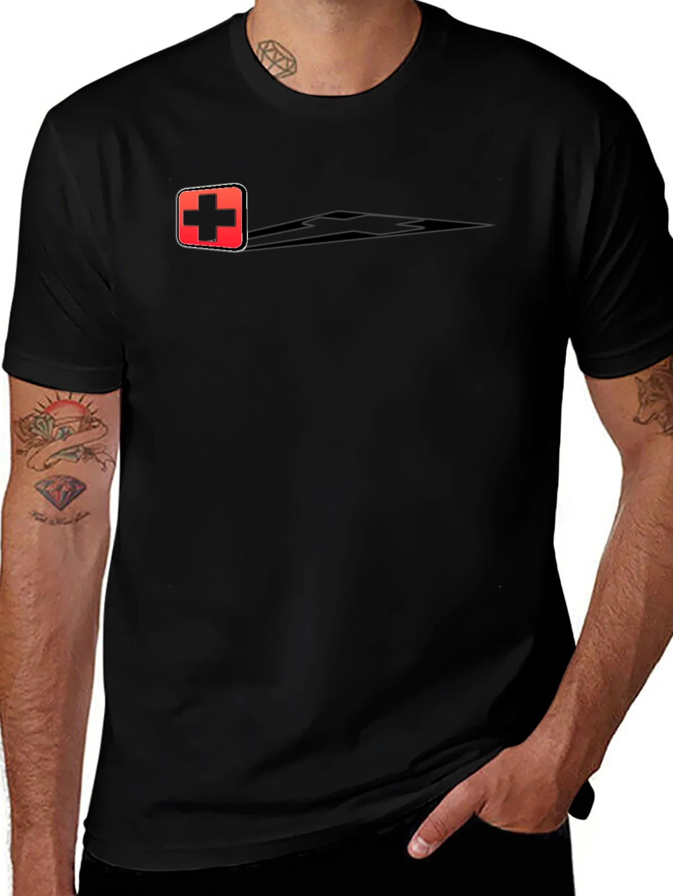 Swiss Cross Graphic Tee - Black Cotton Casual T-Shirt
