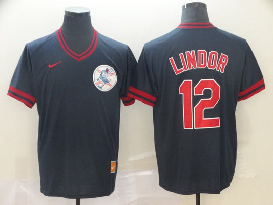 Men's Cleveland Guardians Francisco Lindor #12 Navy Authentic Baseball jersey