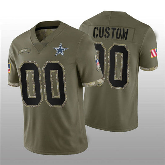 Custom1 Dallas Cowboys ACTIVE PLAYER 2022 Olive Salute To Service Limited Stitched Jersey1 Football Jerseys