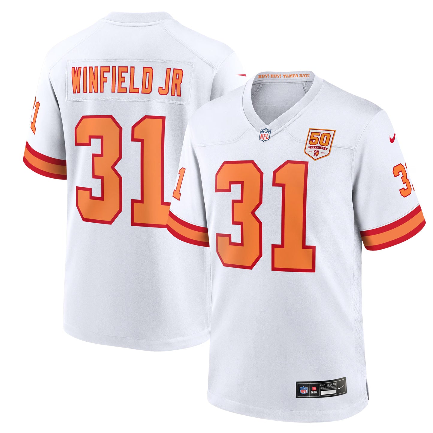 76 Tampa Bay Buccaneers Antoine Winfield Jr. White 50th Season Game Jersey