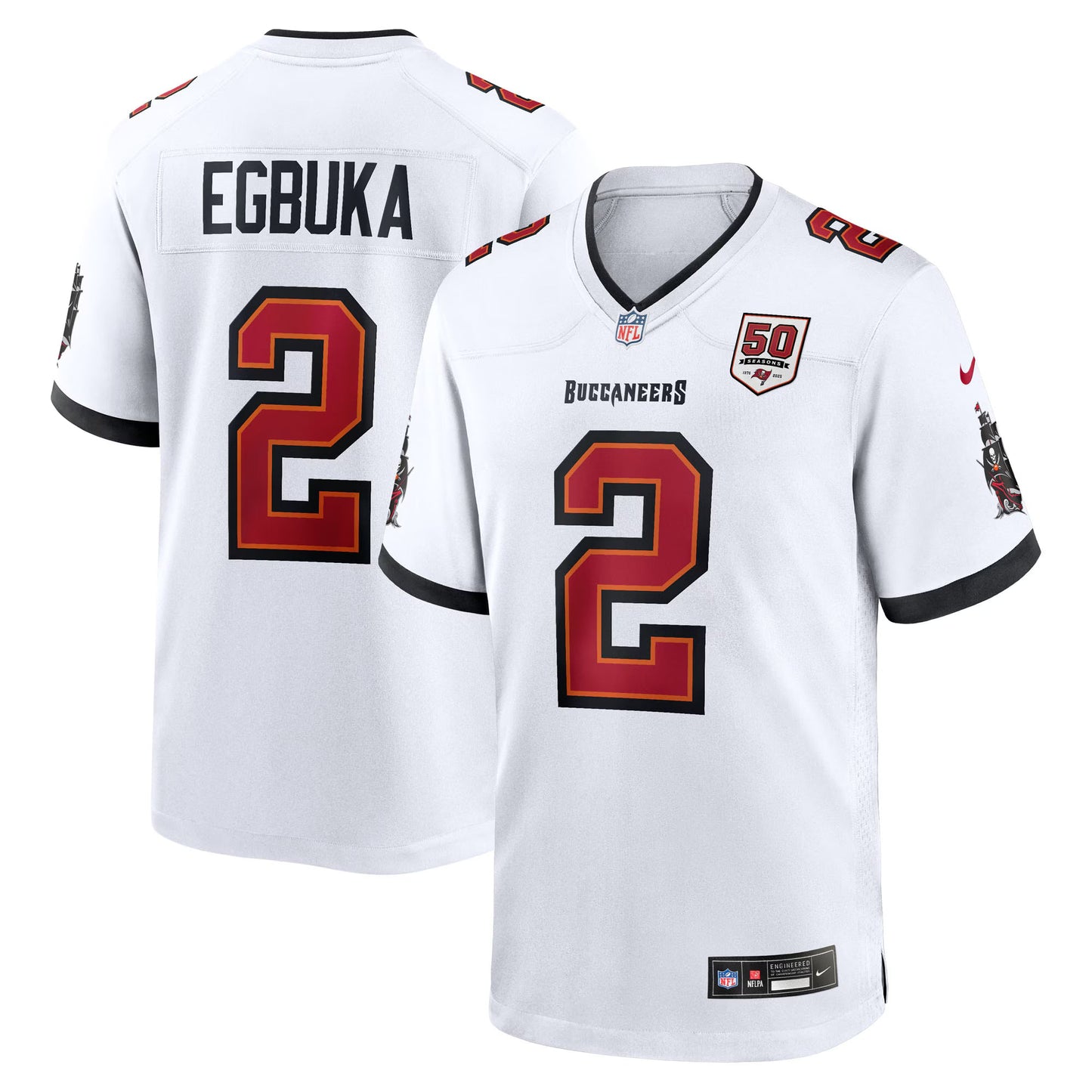 Tampa Bay Buccaneers Emeka Egbuka White 50th Season Game Jersey