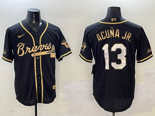 Men's Atlanta Braves Ronald Acuna Jr. #13 Black Stitched Player jersey