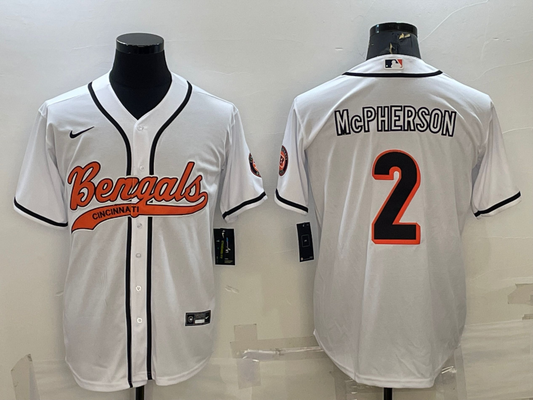 Men's Cincinnati Bengals Evan McPherson #2 White Fashion Game Jersey1
