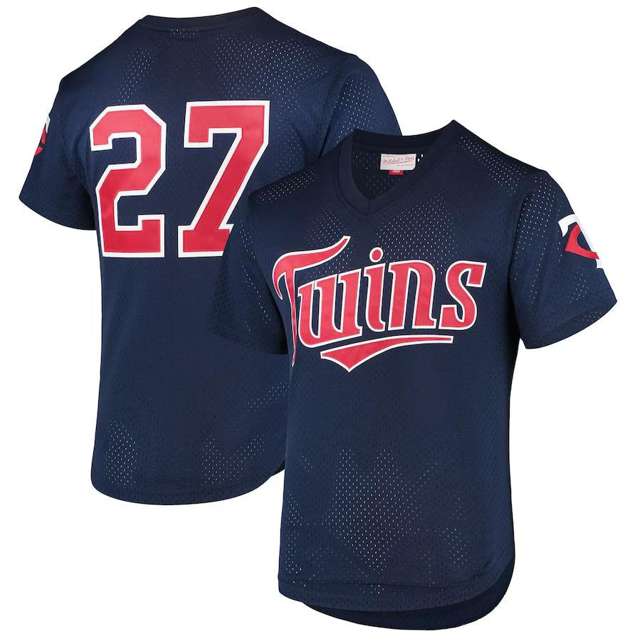 Minnesota Twins #27 David Ortiz Navy 2002 Cooperstown Collection Mesh Batting Practice Jersey