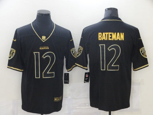 Men's Baltimore Ravens Rashod Bateman #12 Black Game Player Jersey1
