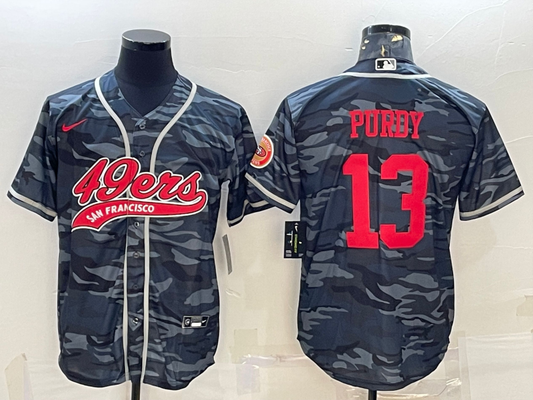 Men's San Francisco 49ers Brock Purdy #13 Grey Camouflage Game jersey Joint Edition