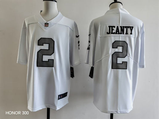 Men's Oakland Raiders Ashton Jeanty Jersey -  White-Silver Numbers