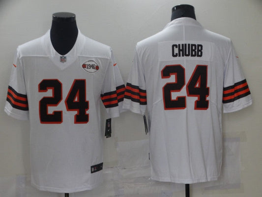 Men's Cleveland Browns Nick Chubb #24 White 1946 Collection Alternate Game Jersey1