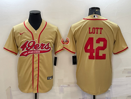 Men's San Francisco 49ers Ronnie Lott #42 Gold Game jersey Joint Edition