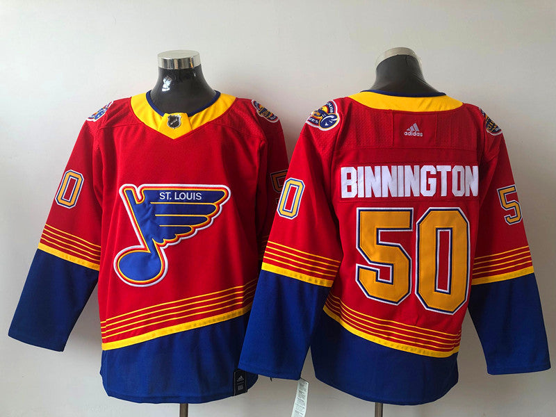 Men's St. Louis Blues Jordan Binnington #50 Red Breakaway Player jersey