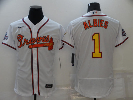 Men's Atlanta Braves Ozzie Albies #1 White Replica jersey Champion Edition