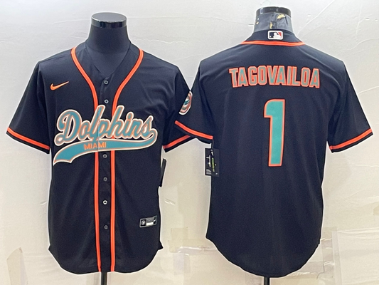 Men's Miami Dolphins Tua Tagovailoa #1 Black Game jersey Joint Edition