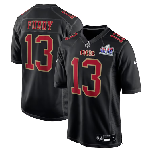 Men's San Francisco 49ers Brock Purdy #13 Black Super Bowl LVIII Carbon Fashion Game Player jersey
