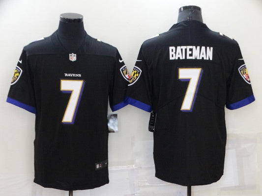 Men's Baltimore Ravens Rashod Bateman #7 Black Game Jersey1
