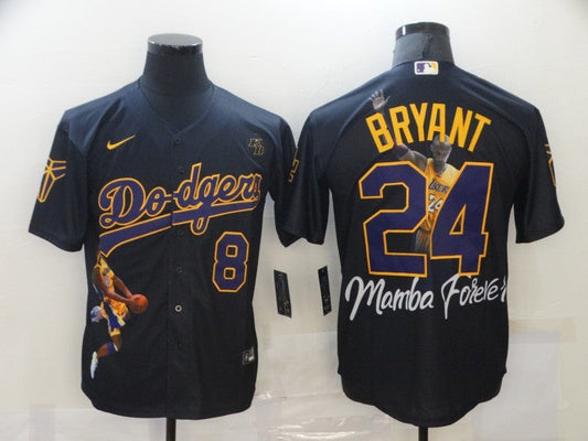 Men's Los Angeles Dodgers Kobe Bryant #8-24 Black Game Player Jersey1
