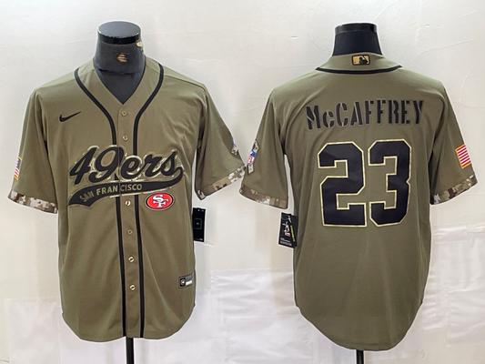 Men's San Francisco 49ers Christian McCaffrey #23 Olive 2022 Salute To Service jersey Joint Edition
