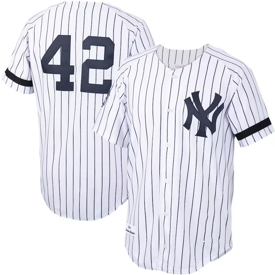 New York Yankees #42 Mariano Rivera Home 2000 Cooperstown Collection Authentic Jersey - White/Navy Stitches Baseball Jerseys