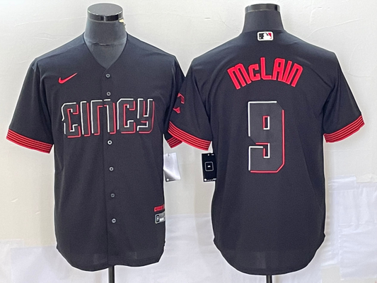 Men's Cincinnati Reds Matt McLain #9 Black 2023 City Connect Replica Player jersey
