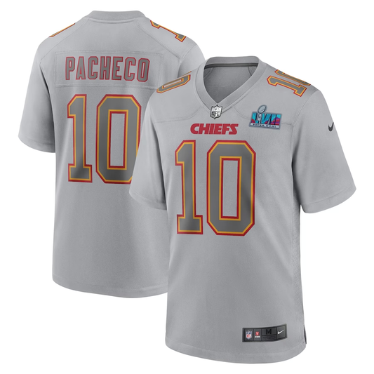 Men's Kansas City Chiefs Isiah Pacheco #10 Gray Super Bowl LVII Patch Atmosphere Fashion Game jersey