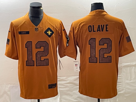 Men's New Orleans Saints Chris Olave #12 Brown 2023 Salute To Service Limited jersey