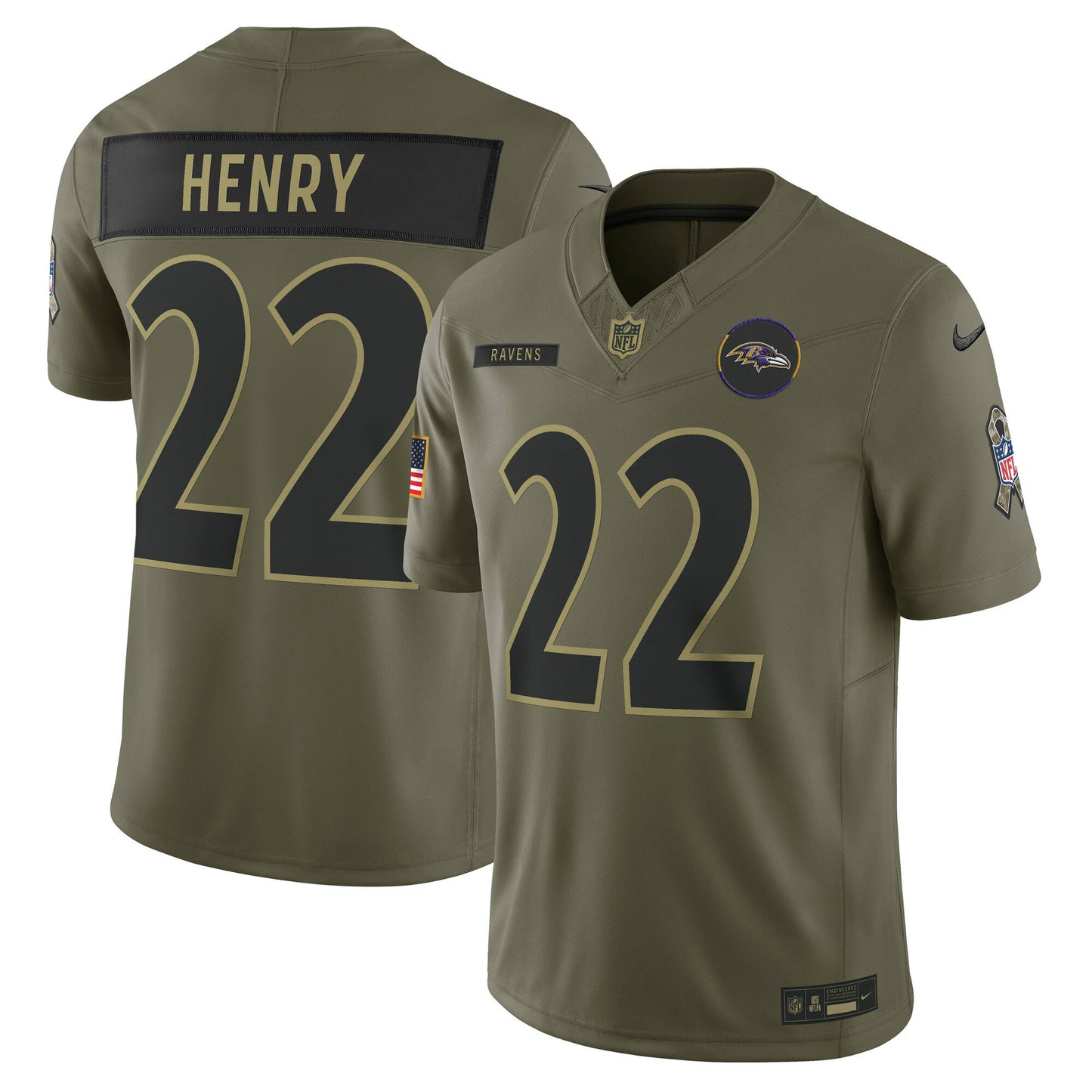 Baltimore Ravens Derrick Henry Olive 2025 Salute to Service Limited Jersey
