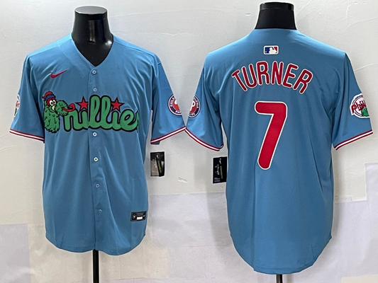 Men's Philadelphia Phillies Trea Turner #7 Blue Player jersey