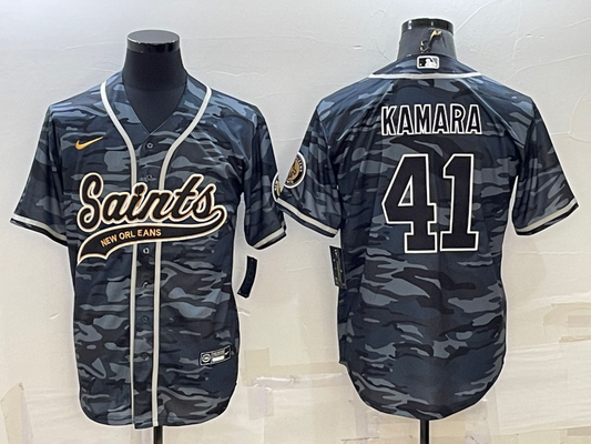 Men's New Orleans Saints Alvin Kamara #41 Grey Camouflage Game jersey Joint Edition