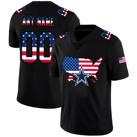 Custom1 Dallas Cowboys Football Black Limited Fashion Flag Stitched Jersey1 Football Jerseys