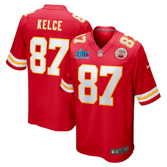 Men's Kansas City Chiefs Travis Kelce #87 Red Super Bowl LVII Patch Game jersey