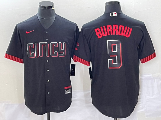 Men's Cincinnati Reds Joe Burrow #9 Black 2023 City Connect Replica Player jersey