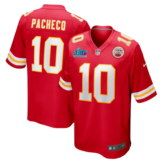 Men's Kansas City Chiefs Isiah Pacheco #10 Red Super Bowl LVII Patch Game jersey