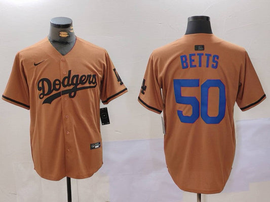 Men's Los Angeles Dodgers Mookie Betts #50 Brown Game Player jersey