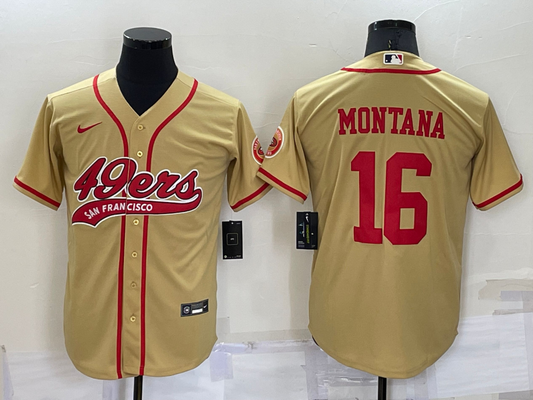 Men's San Francisco 49ers Joe Montana #16 Gold Game jersey Joint Edition