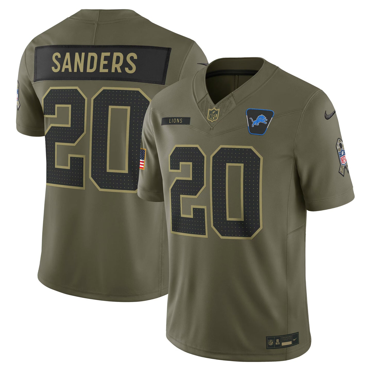 Detroit Lions Barry Sanders Olive 2025 Salute to Service Retired Limited Jersey