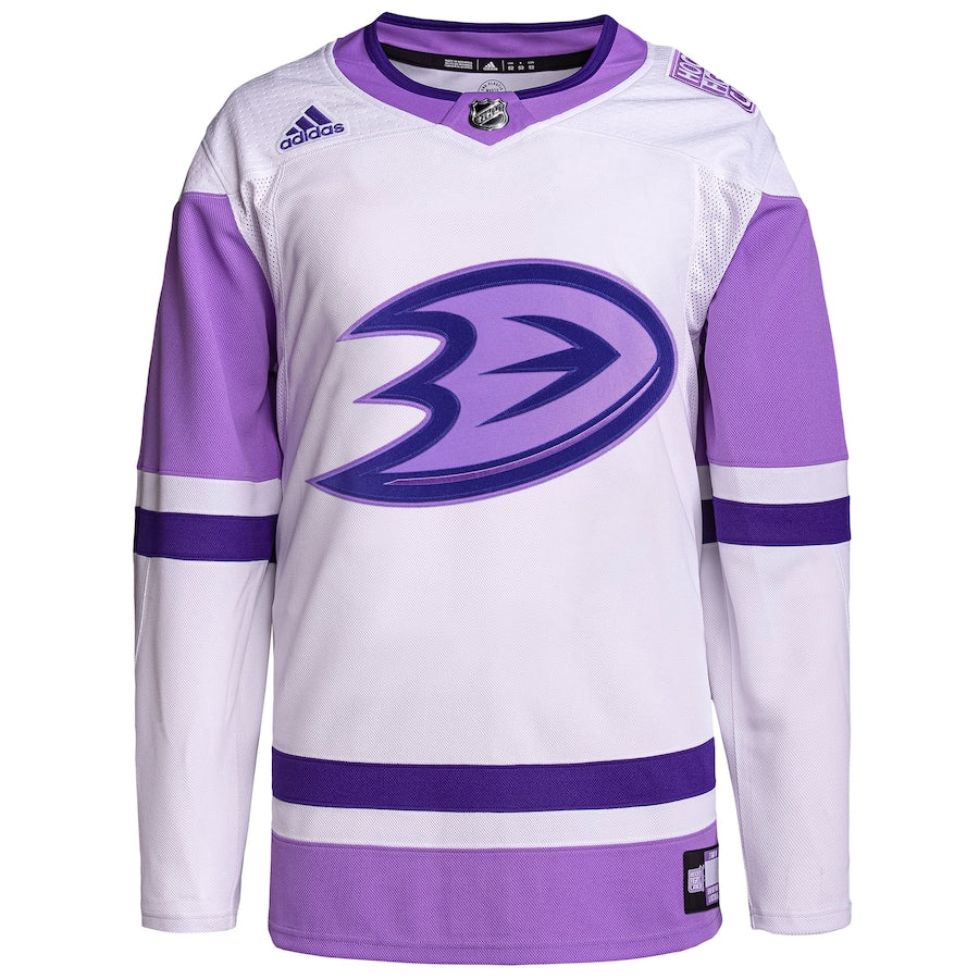 Anaheim Ducks   Hockey Fights Cancer Primegreen   Blank Practice Jersey - White/Purple