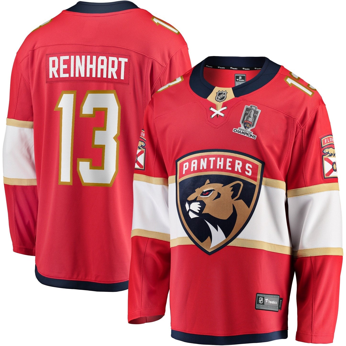 Sam Reinhart Florida Panthers   Home 2024 Stanley Cup Champions Breakaway  Jersey Red