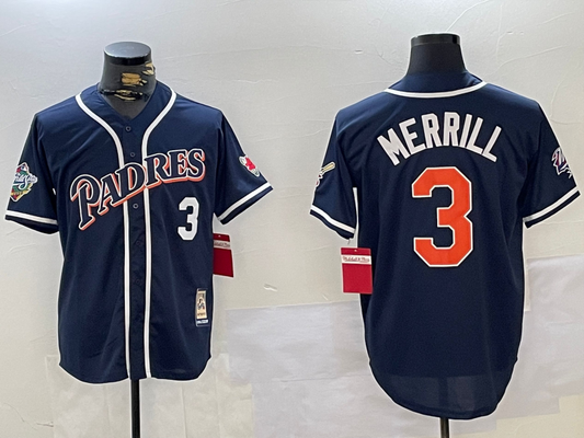 Men's San Diego Padres Jackson Merrill #3 Navy Replica Player Jersey1
