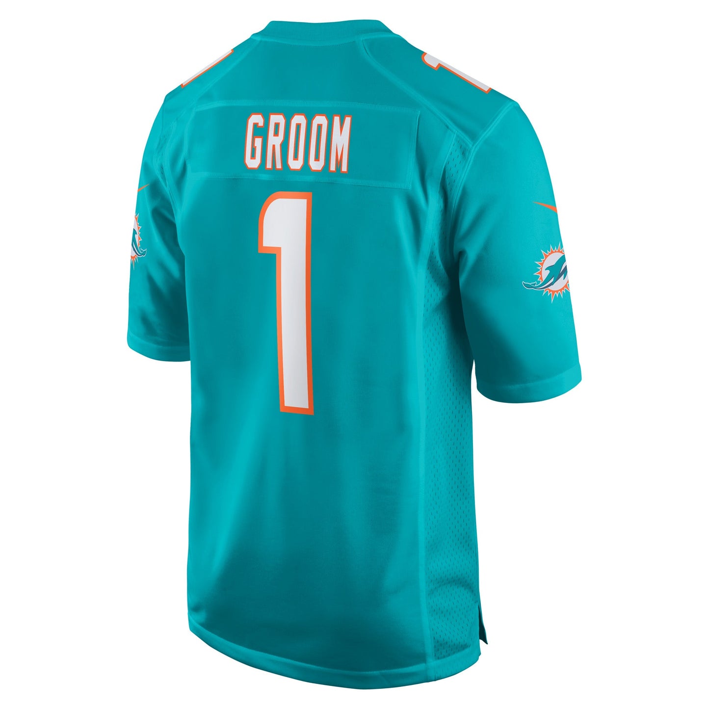 Miami Dolphins Number 1 Groom Aqua Game Jersey