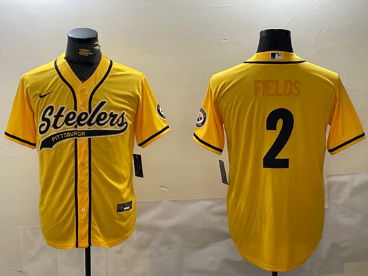 Men's Pittsburgh Steelers Justin Fields #2 Yellow Game Player jersey